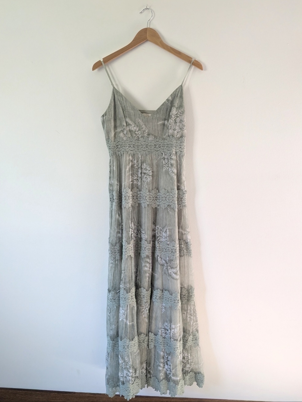 Anthropologie BHLDN Joni Silk Lace Maxi Dress Gown Green - Picture 2 of 11